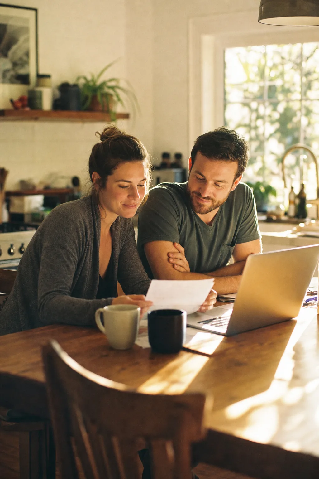 A couple planning their giving together at the kitchen table