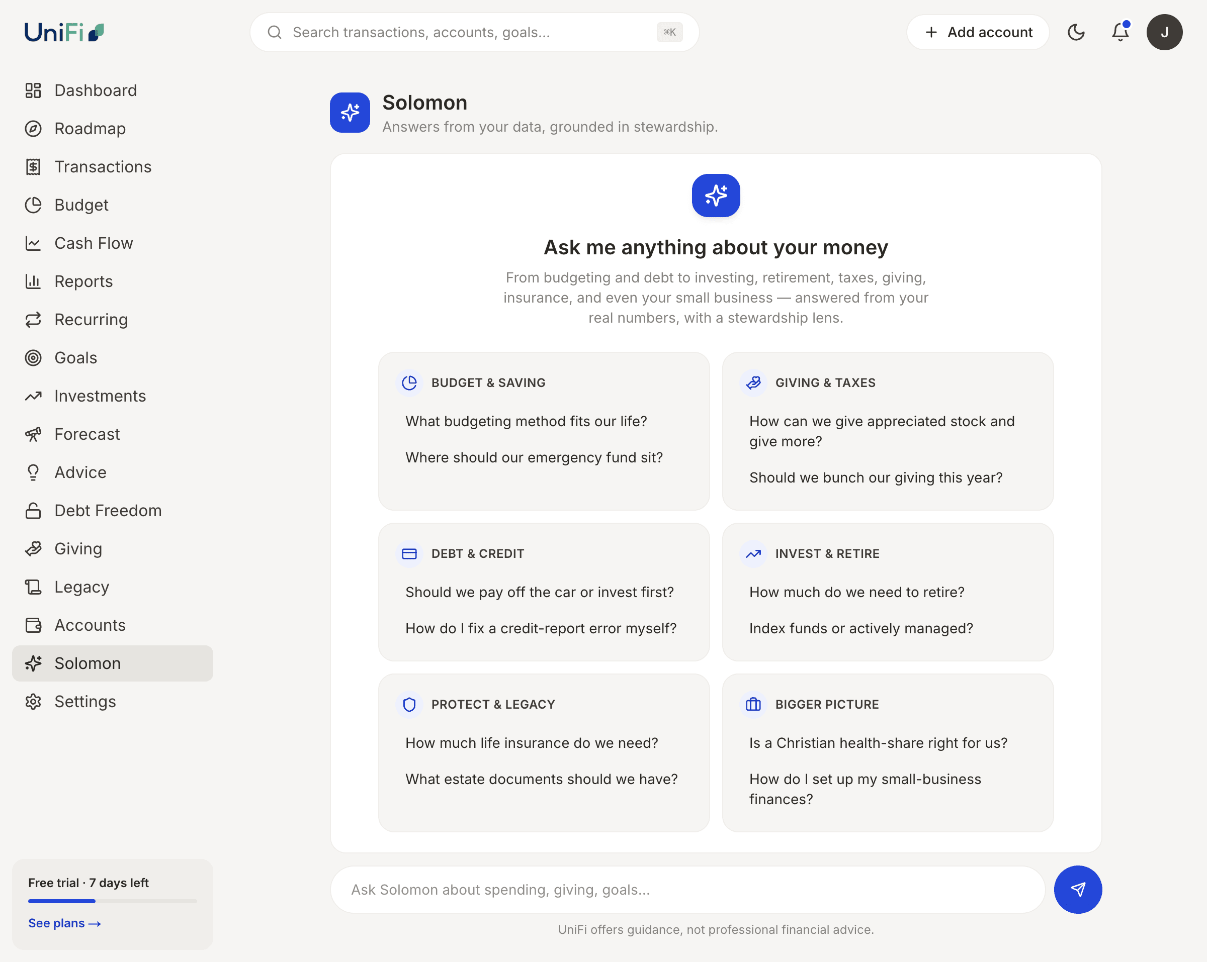 Solomon answering a money question from your real accounts